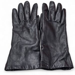 Vtg Isotoner Ladies Black Leather and Brown Cashmere Knit Gloves Size 7 Sm/Med**